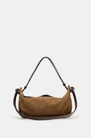 LONG LEATHER BUCKET BAG - SAND/BROWN by Zara