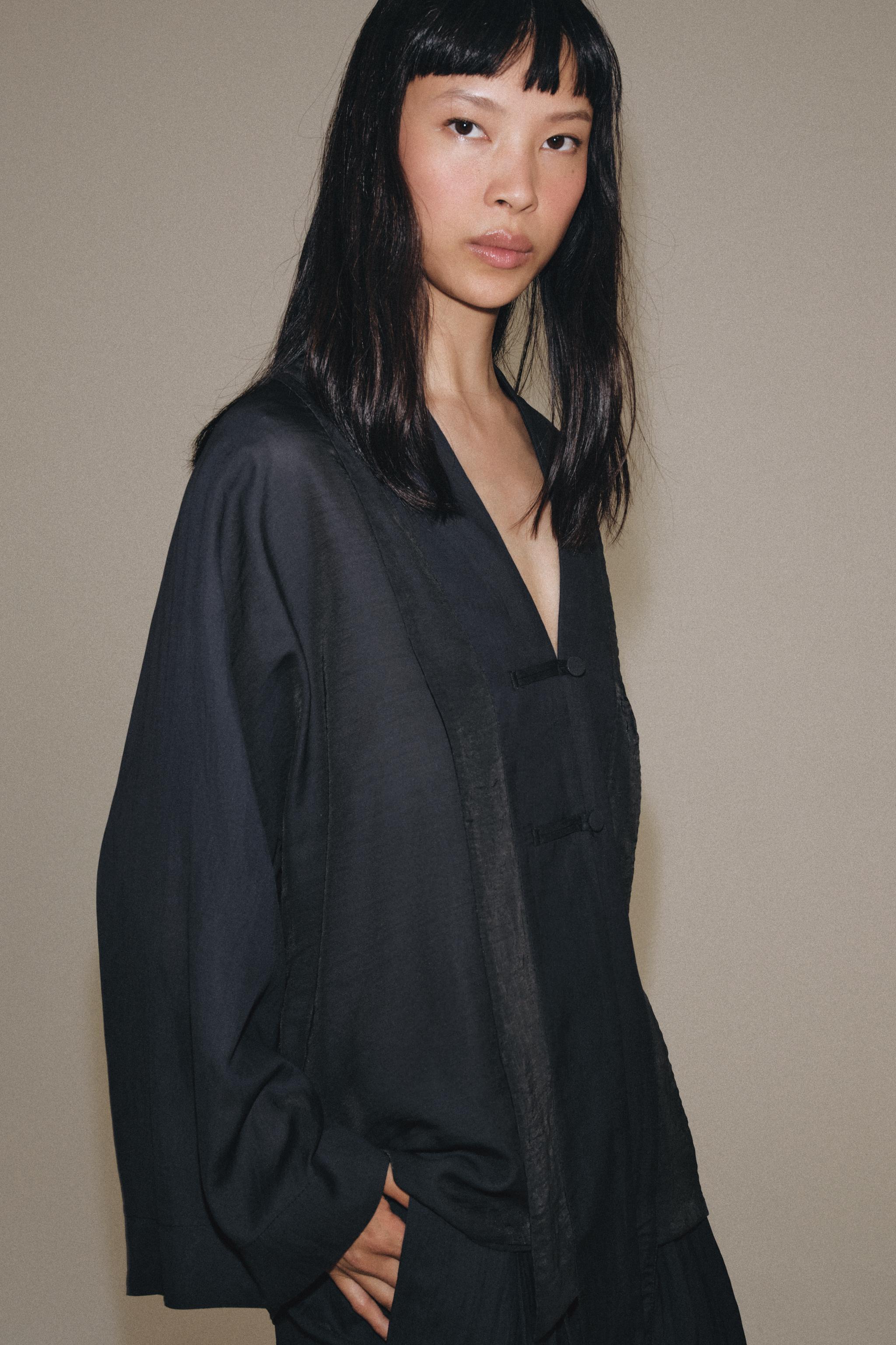 ZW COLLECTION WRAP SHIRT WITH FROG FASTENINGS — Dark gray