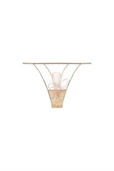 TANGA EN DENTELLE - Rose / Blanc de Zara