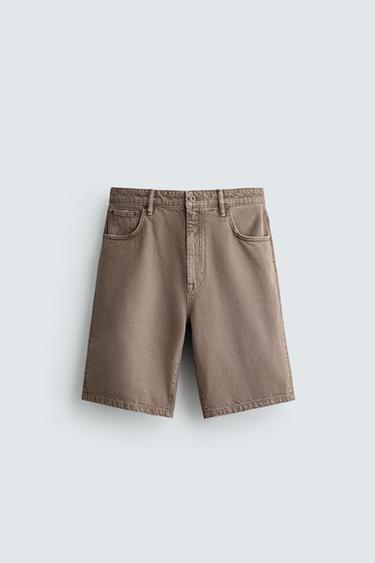 RELAXED FIT DENIM BERMUDA SHORTS - Brown by Zara
