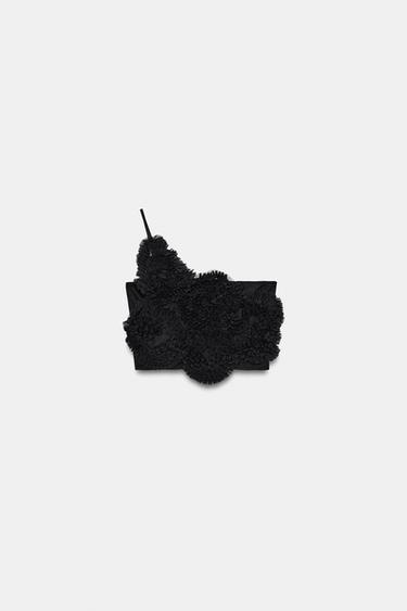 TOP CROPPED FLORES EM RELEVO - Preto da Zara