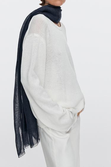 Zara Plain 100% linen scarf - Navy blue