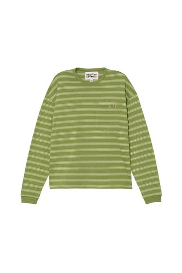 STRIPED T-SHIRT WITH EMBROIDERED POCKET - Greens by Zara