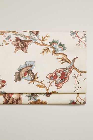 SATIN FLORAL FLAT SHEET | KATHARINE POLE - Oyster-white by Zara