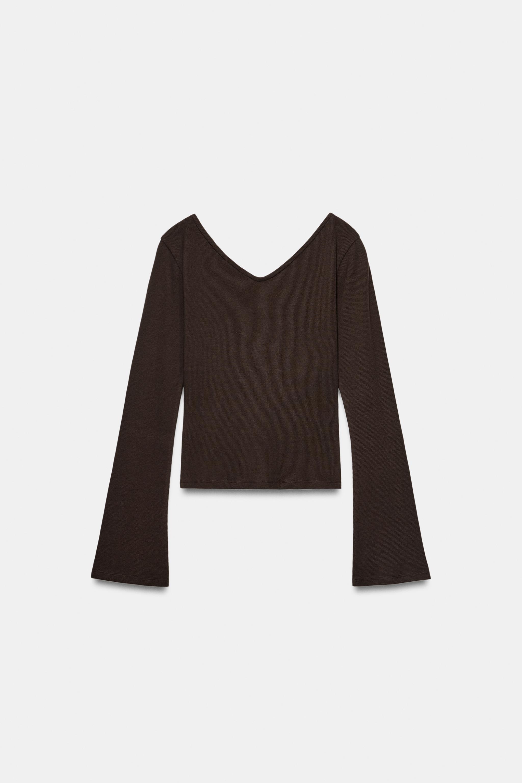 RIBBED V-NECK T-SHIRT - Brown | ZARA United States