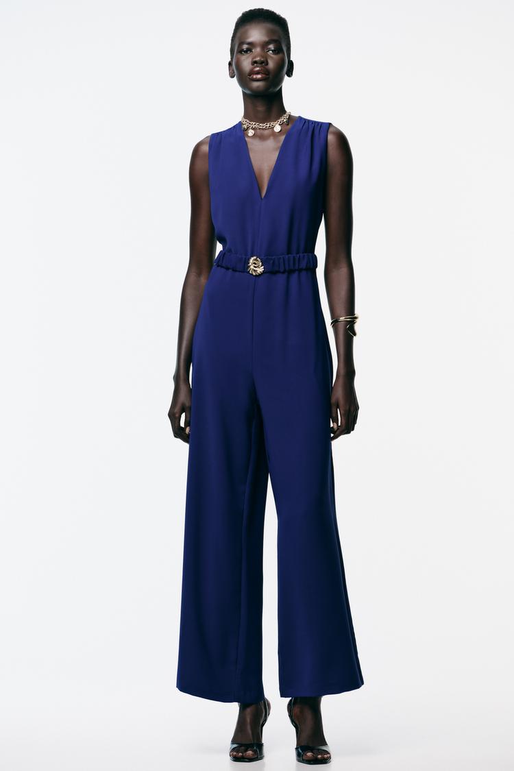 JUMPSUIT CINTURÓN HERRAJE Azulón ZARA Mexico