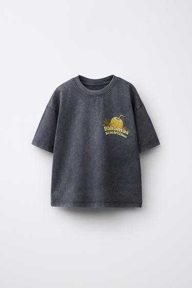 T-SHIRT GARMENT DYE ESTAMPADA - Cinzento-antracito da Zara - Imagem 0