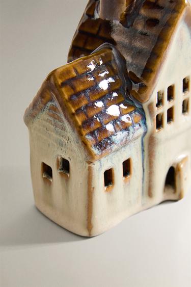 CHRISTMAS PORCELAIN HOUSE DECORATION WITH LIGHT - Brown by Zara - Image 2