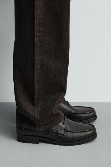 LEATHER DECK SHOES - Black by Zara - Image 1