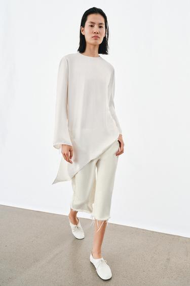 ZW COLLECTION ASYMMETRIC SATIN TOP - Oyster-white by Zara - Image 0