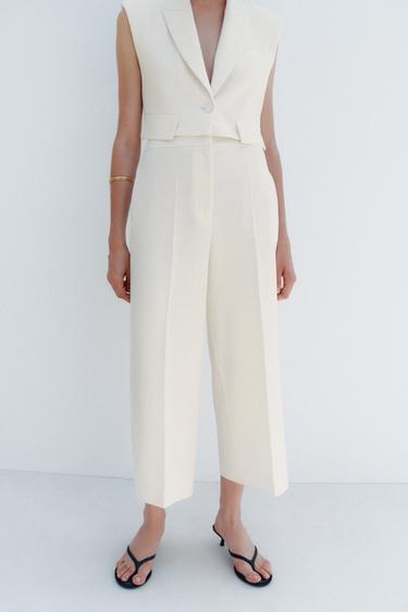 PANTALON JUPE-CULOTTE TAILLE HAUTE - Écru de Zara - Image 1