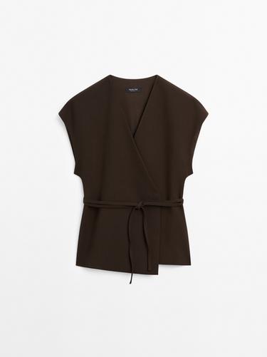 Zara Crossover kimono with ties - Chocolate
