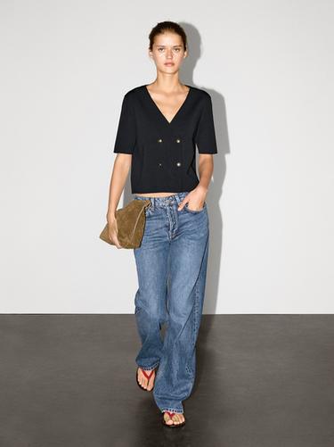 Zara Short sleeve V-neck cardigan - Deep blue - Image 0