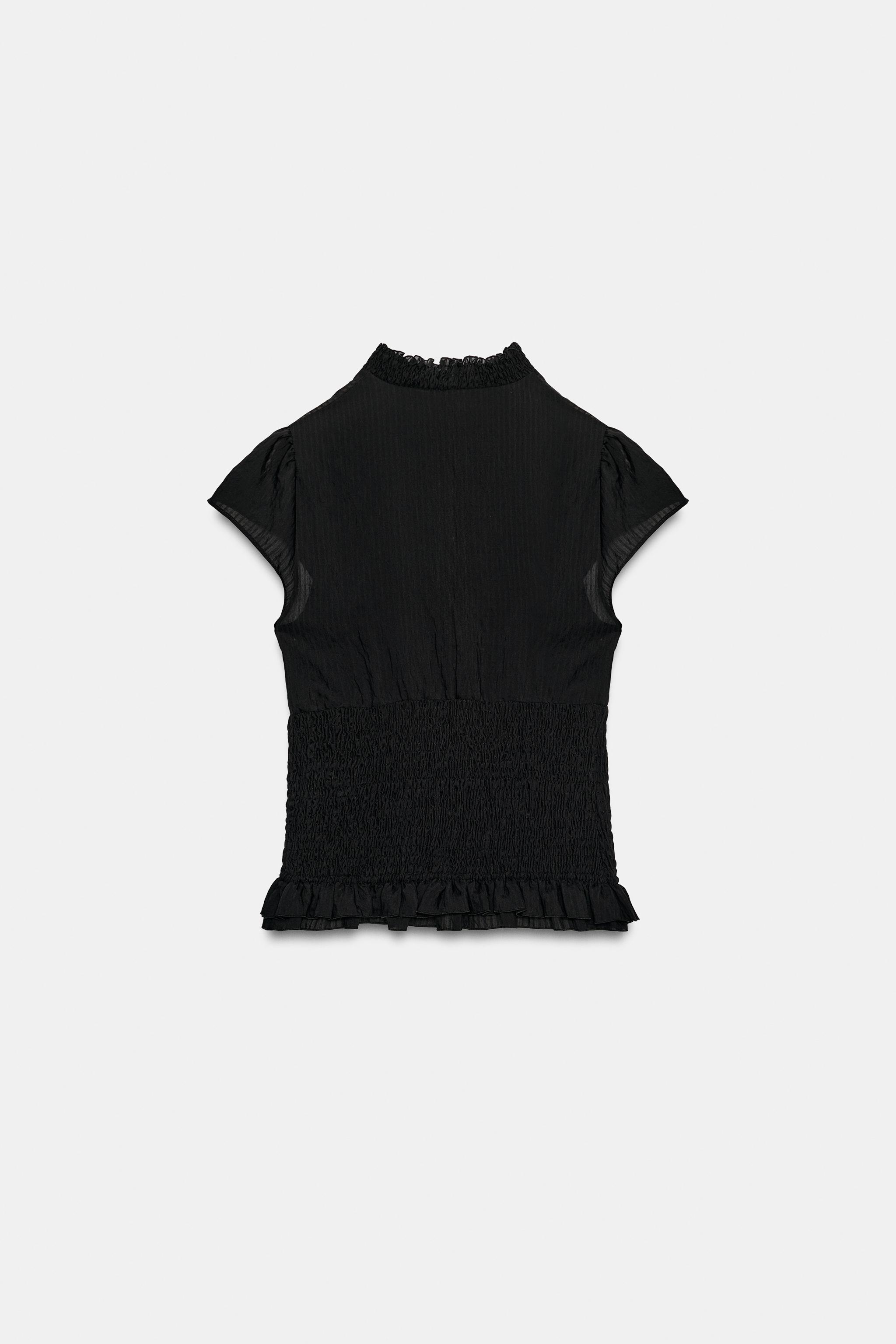 STRIPED HONEYCOMB RUFFLE SHIRT