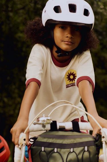 Zara CONTRAST EMBROIDERY T-SHIRT - Ecru