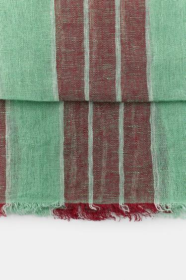 100% LINEN STRIPED SCARF - Mint by Zara - Image 2