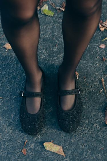 GLITTER FABRIC BALLERINAS - Black by Zara