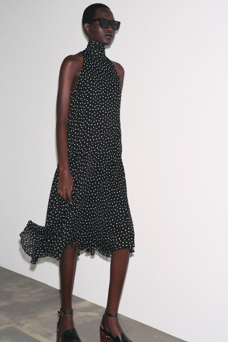 ZW COLLECTION HALTER POLKA DOT DRESS Black White ZARA India