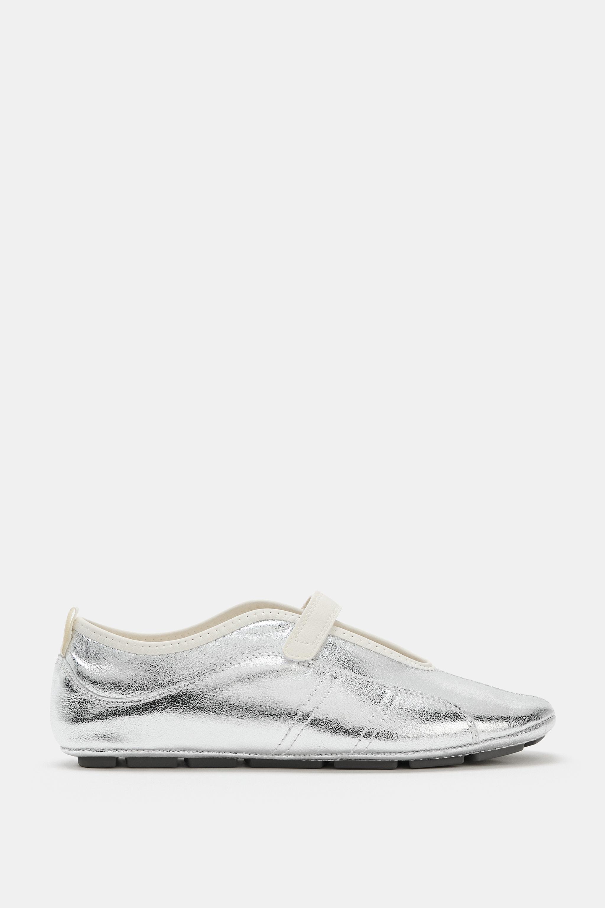 Обувь Zara METALLIC LEATHER SPORTY BALLET FLATS — фото 3