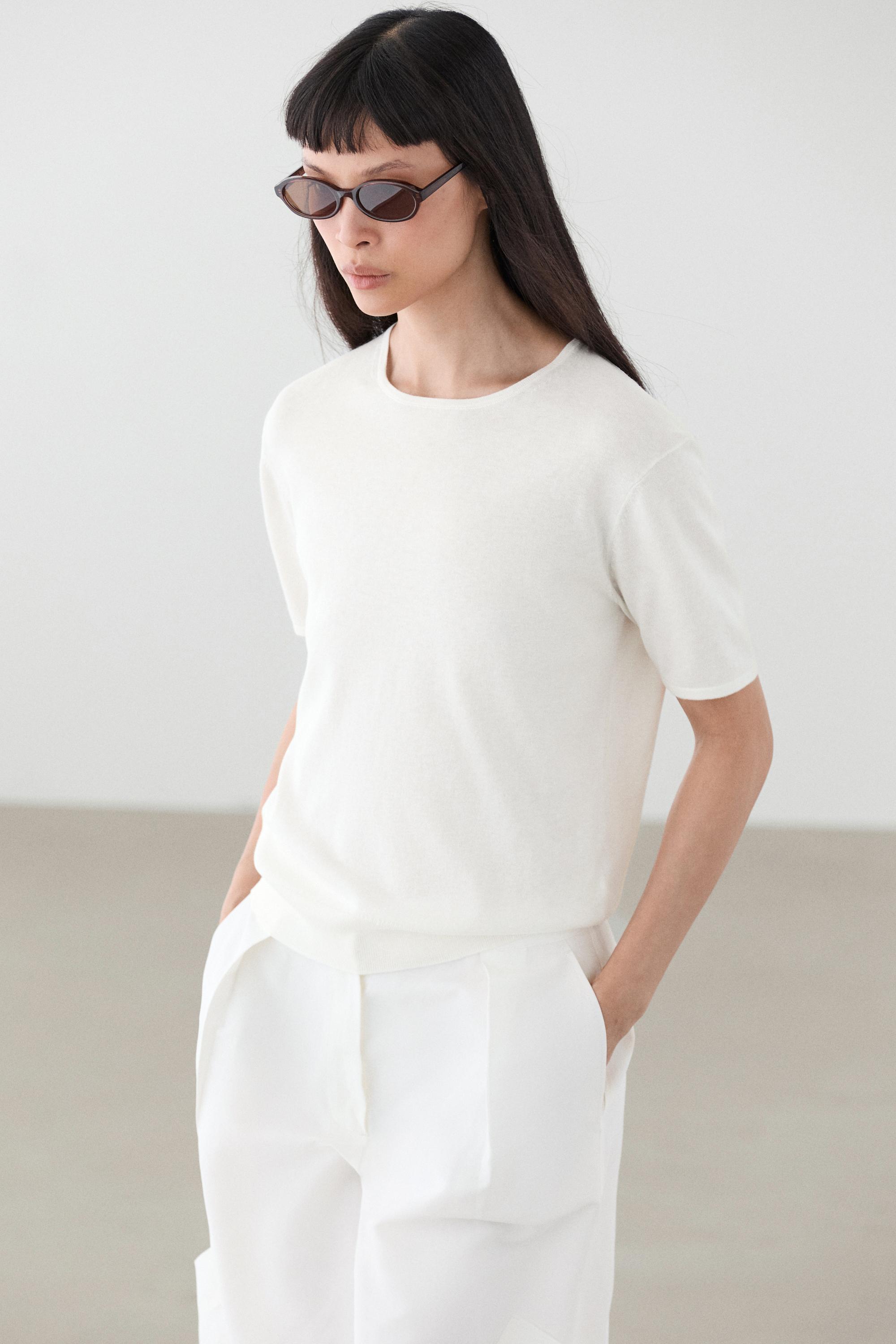 Cotton blend knit short-sleeve sweater