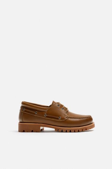 Zara LEATHER BOAT SHOES - Brown