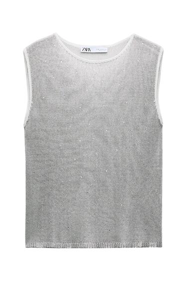 RHINESTONE METALLIC KNIT TOP