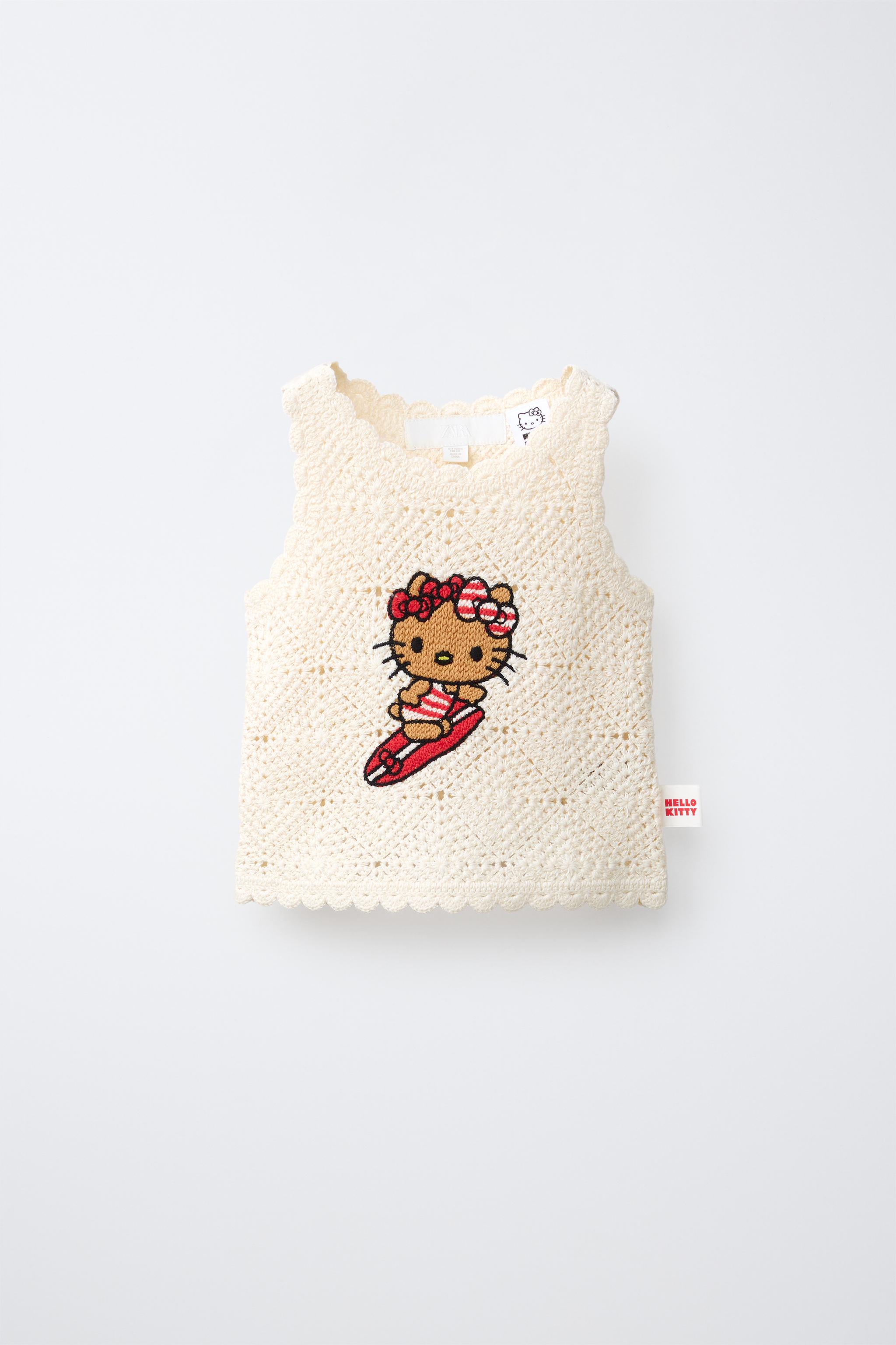 希少Sanrio Hello Kitty 手編みニットひざ掛け HELLO KITTY © SANRIO CROCHET KNIT TOP - Ecru | ZARA Singapore