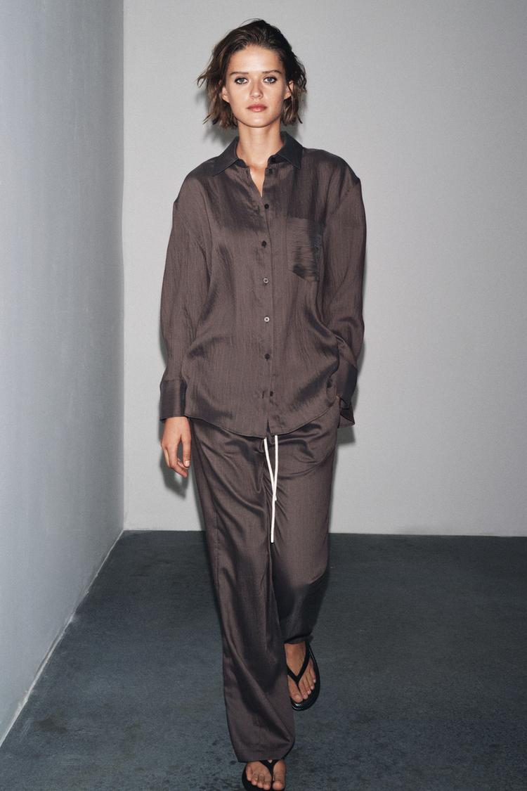 CAMICIA A RIGHE OVERSIZE ZW COLLECTION Marrone testa di moro