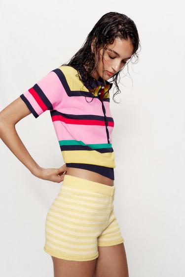 POLO EN MAILLE À RAYURES - Multicolore de Zara - Image 3