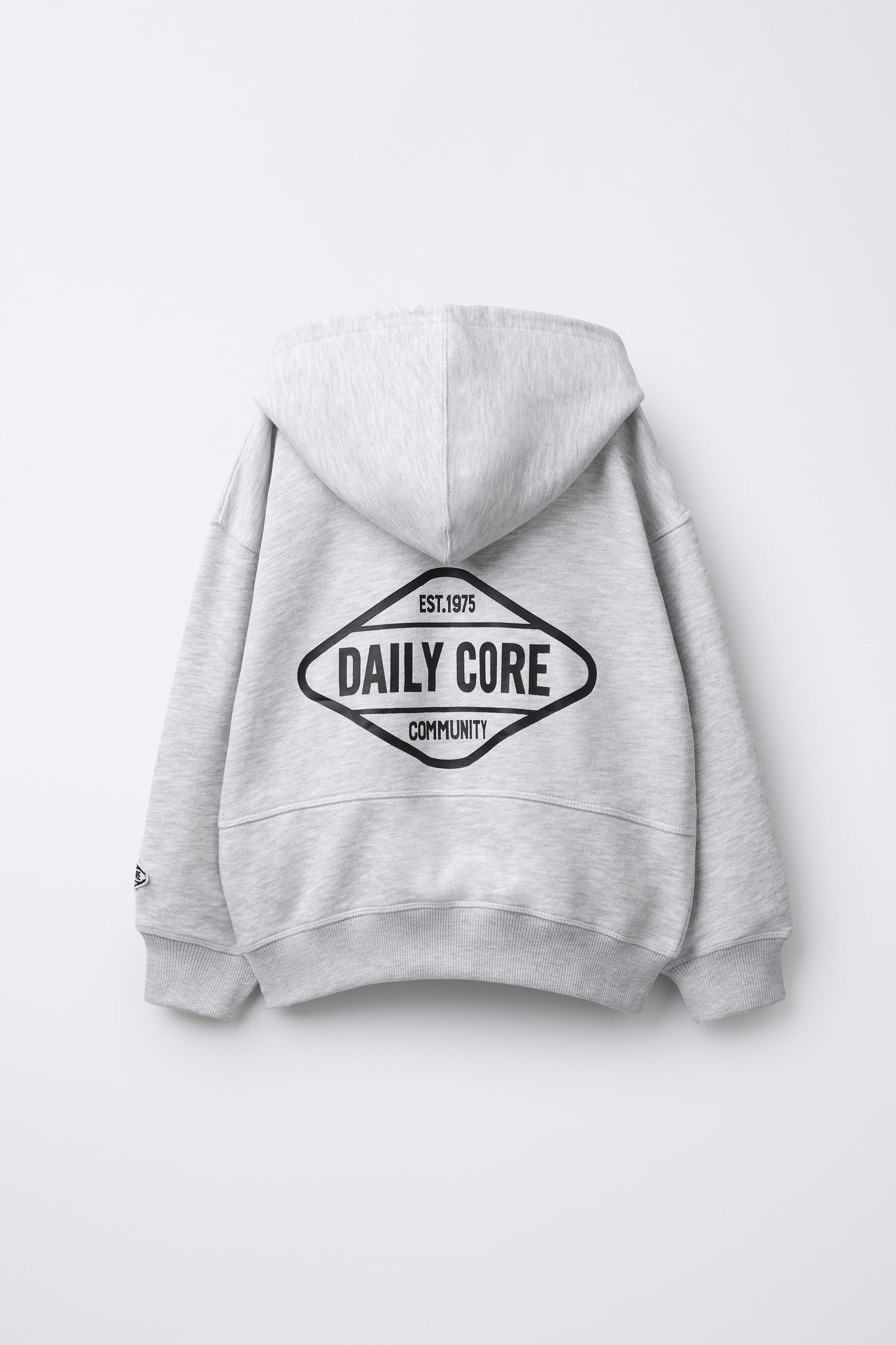 EMBROIDERED TEXT HOODED SWEATSHIRT - Gray marl | ZARA United