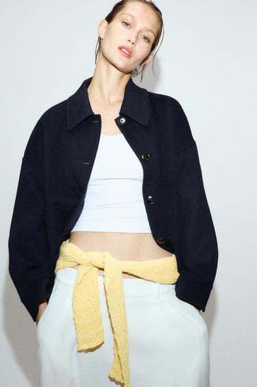 Zara DOUBLE FACED WOOL BLEND JACKET ZW COLLECTION - Navy blue