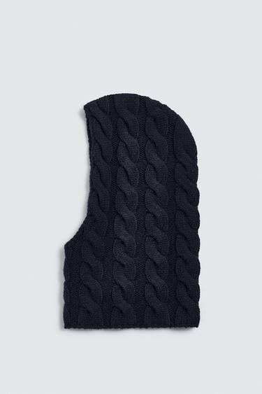 100% WOOL BRAIDED BALACLAVA - Navy blue by Zara