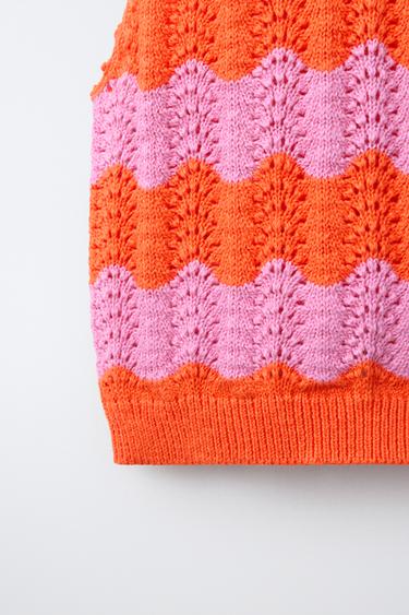 TOP EN MAILLE CROCHET À RAYURES - Orange fluo de Zara - Image 3