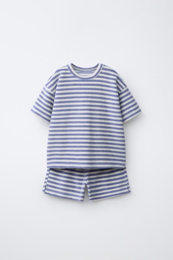 STRIPED TOWELLING T-SHIRT AND BERMUDA SHORTS SET - Blue by Zara - Image 0