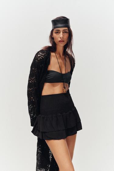 Zara LONG CROCHET KIMONO - Black