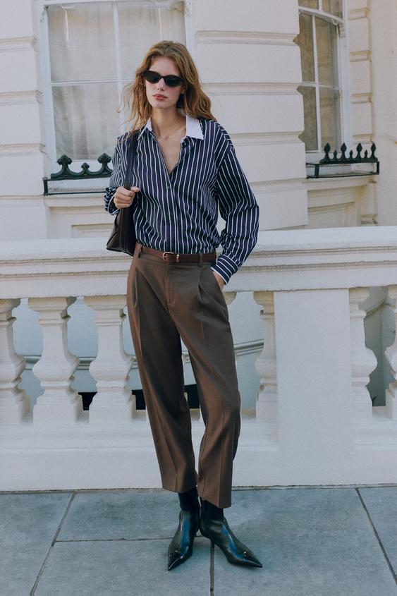 STRIPED POPLIN SHIRT - Blue / Navy by Zara - Image 0