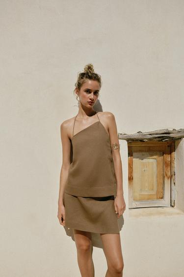 JUPE-PANTALON EN LIN À FANTAISIES - Tabac de Zara