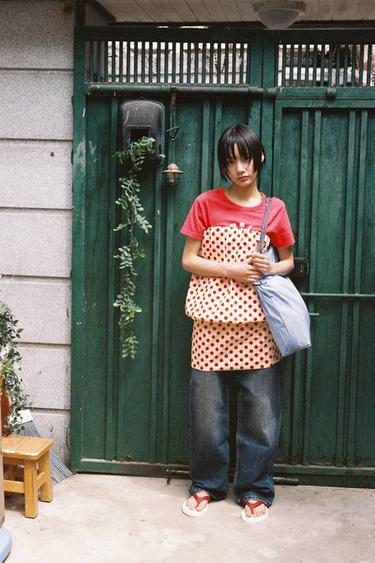 오프숄더 도트 원피스 - Zara 크림 / 레드