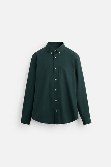 CAMISA OXFORD - Verde pato de Zara