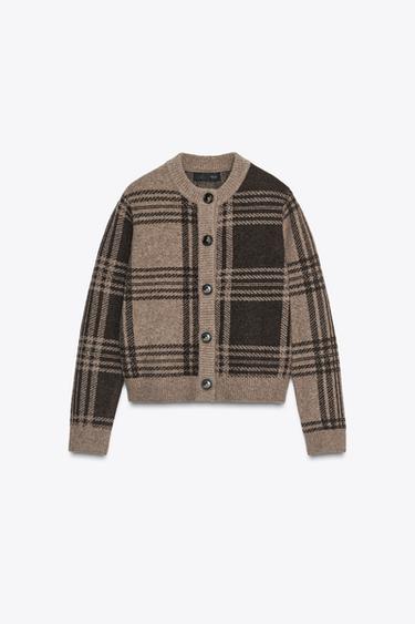 GILET À CARREAUX EN MAILLE - marron-vison de Zara - Image 3