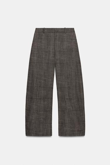 بنطلون بالون كاروهات مع صوف ZW COLLECTION - بني فيجوريه الخاص بـ Zara