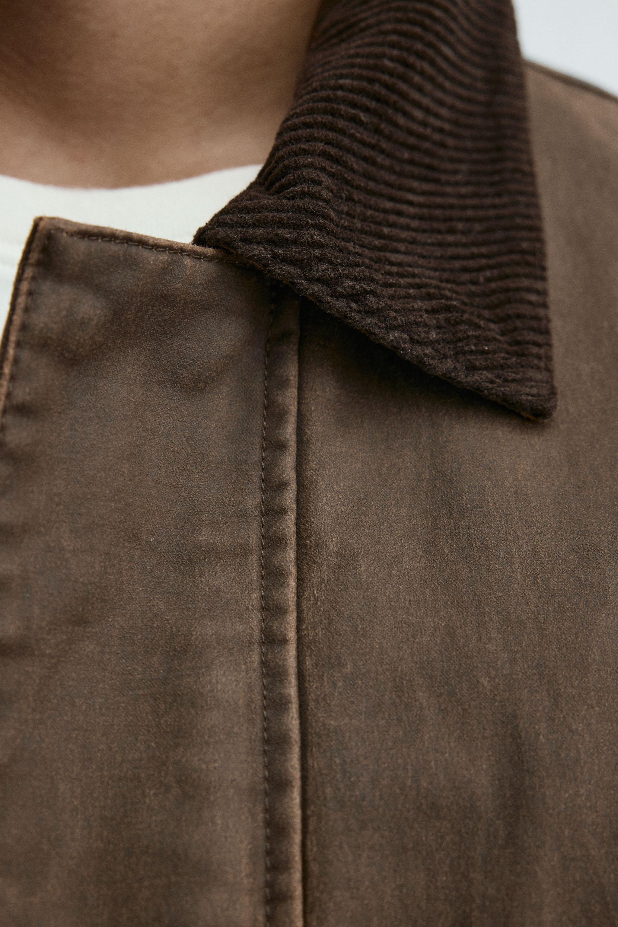 コントラストワックスフィニッシュジャケット - ブラウン | ZARA Japan