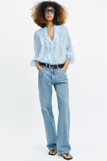 RUFFLED BLOUSE - Sky blue by Zara