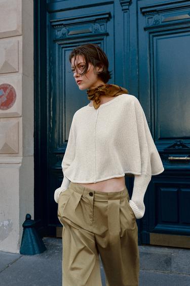 Zara 蝙蝠袖短版針織衫 - 裸色