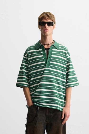 POLO PUNTO RELIEVE RAYAS - Verde de Zara