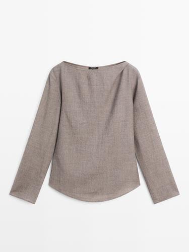 Zara Felt texture boat neck blouse - Black gold