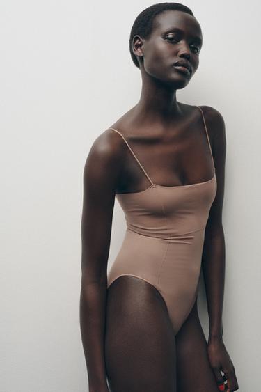FITTED BODYSUIT WITH STITCHING - Beige-pink by Zara