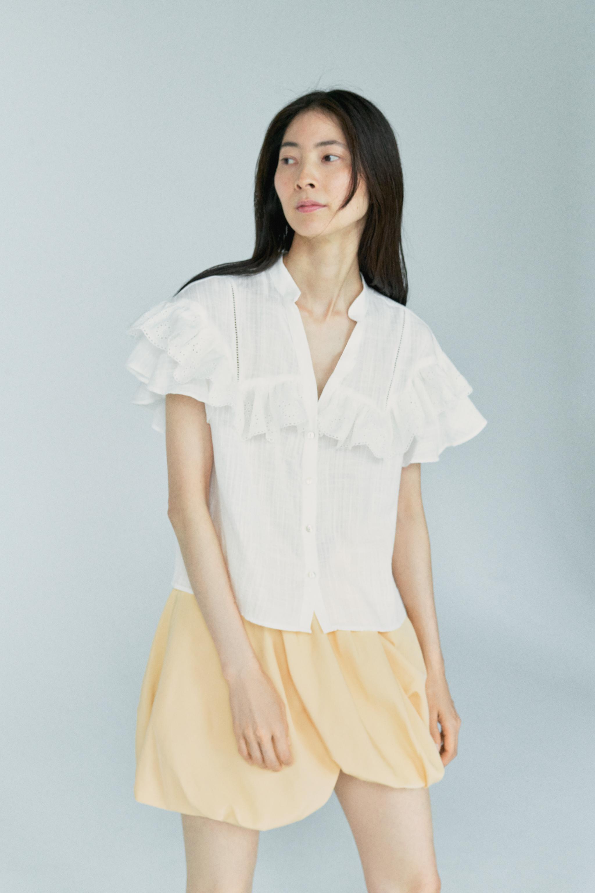 ショートスリーブフリルブラウス - ホワイト | ZARA Japan / 日本
