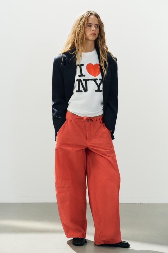 OVERSIZE CARGO TROUSERS - Red by Zara - Image 0