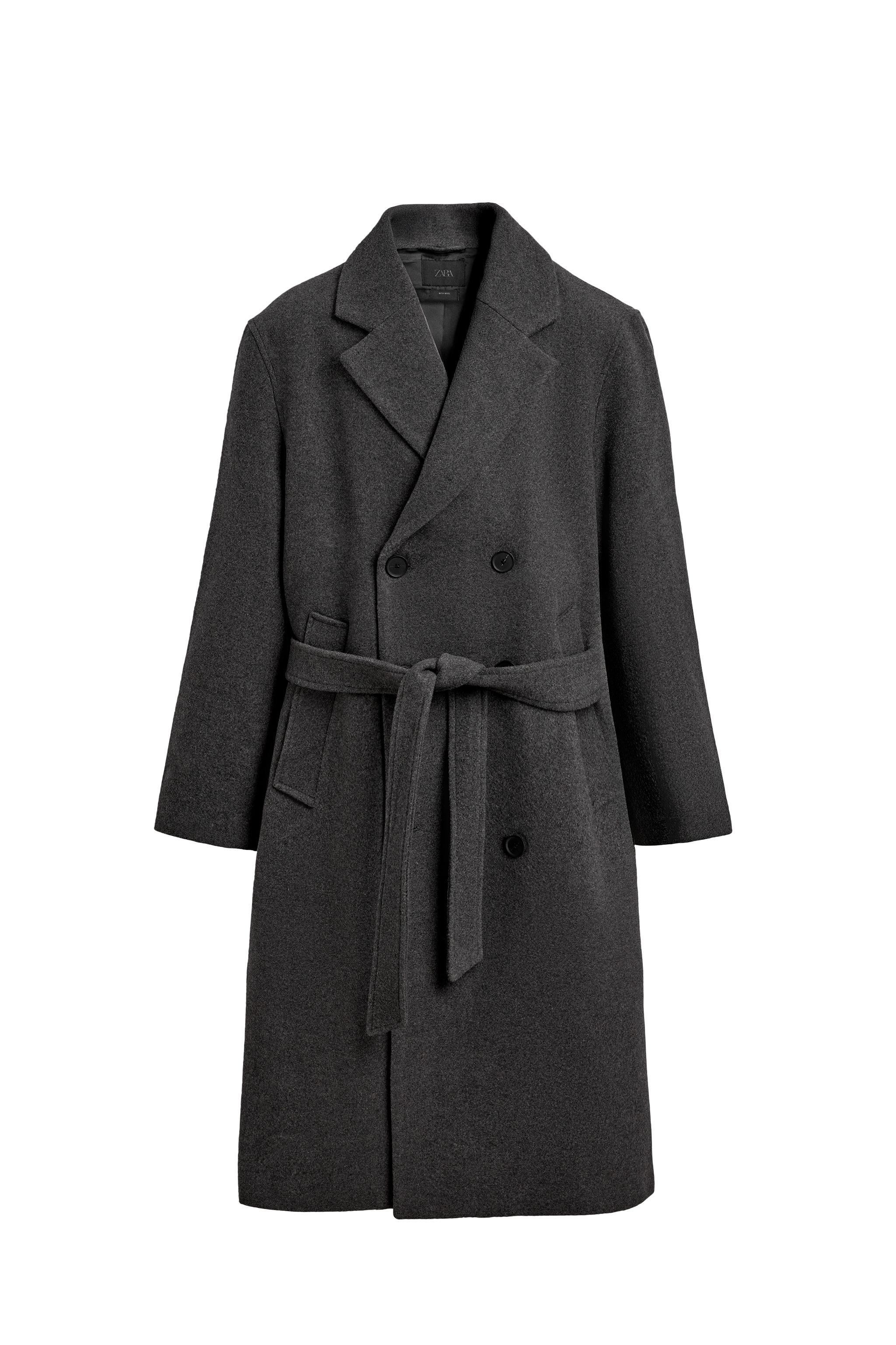 ウール混ダブルブレストコート ベルト付き - ブラック | ZARA Japan / 日本